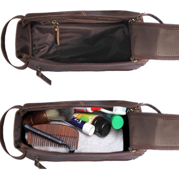Rustic Town Buffalo Leather Toiletry Bag Vintage Travel Dope Kit Waterproof - Picture 5 of 7